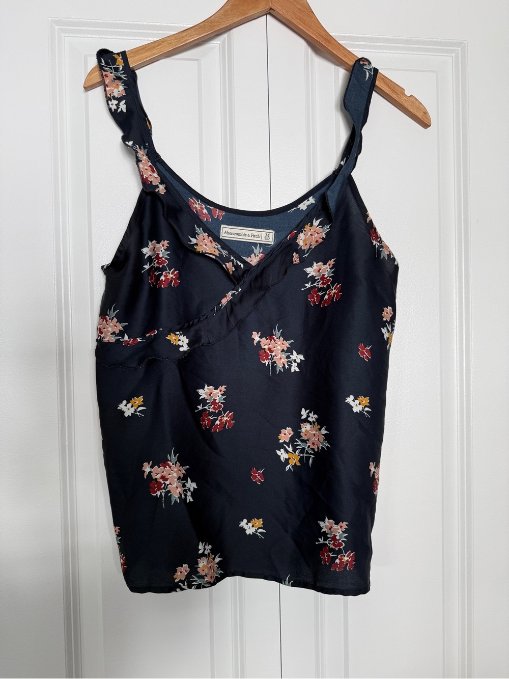 Abercrombie & Fitch Navy Floral Ruffle-Trim Cami Top